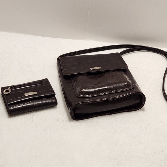 Nine West Handbags - ⭐️ Nine West Dark Brown Faux Alligator Crossbody Bag with Matching Wallet